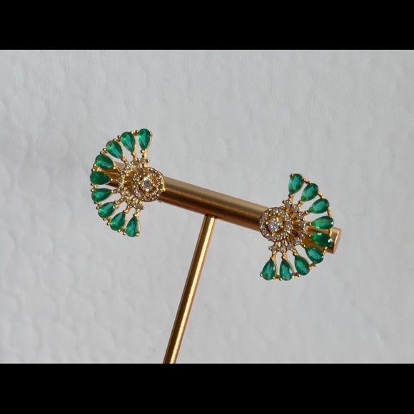 Fan Earrings Crystal & Zirconia - Picture 2 of 2